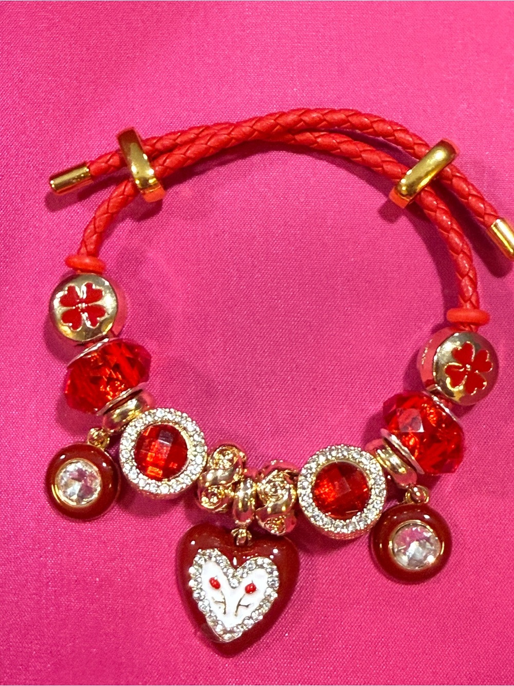 Red Heart Charm Braided Bracelet - Women's Jewelry